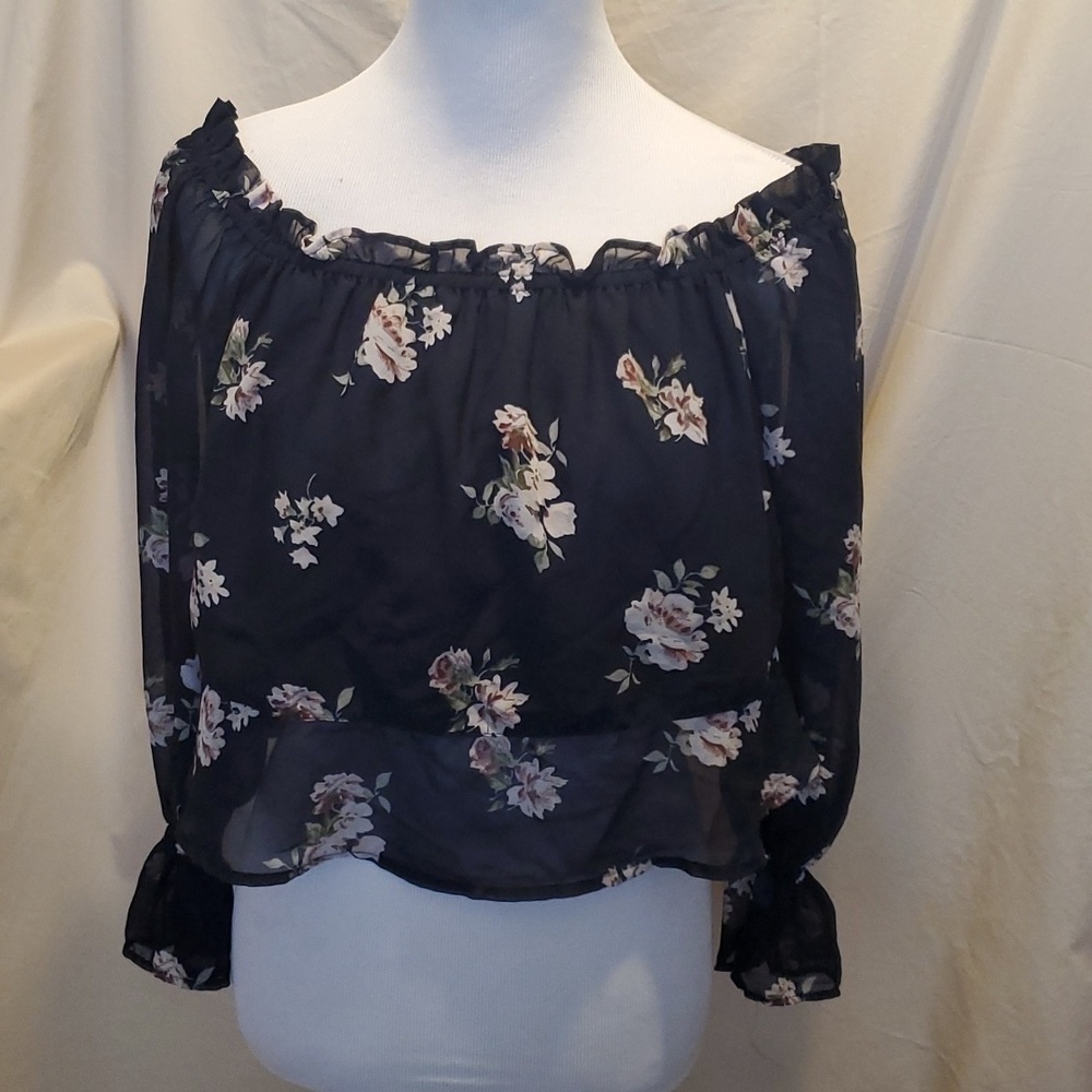 Guess Floral Crop Blouse SZ SM